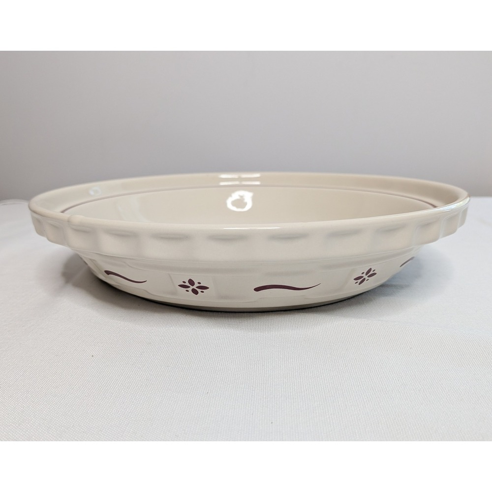 Longaberger Pottery Pie Plate 10in Ivory Excellent Woven Traditions Classic Red